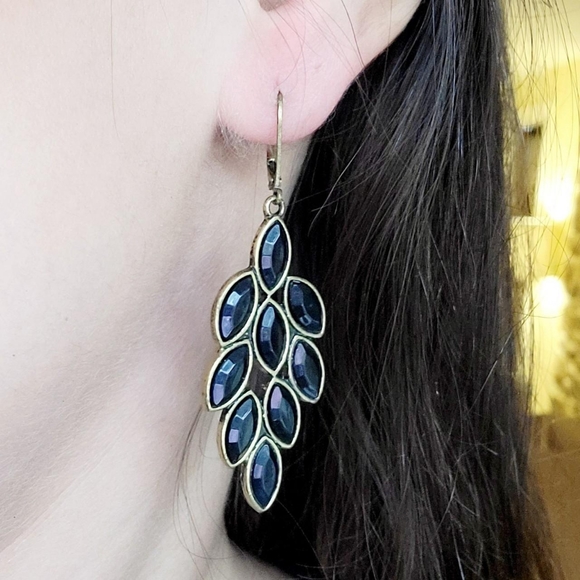 Pair of Gem Leaf Drop Earrings - Picture 1 of 8